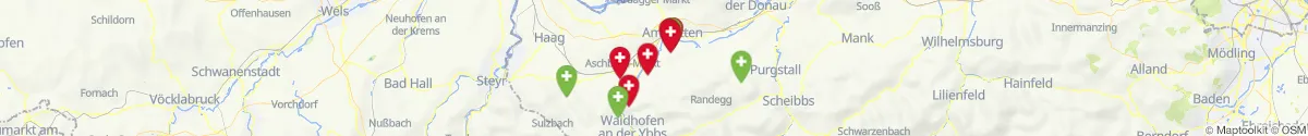 Kartenansicht für Apotheken-Notdienste in der Nähe von Oed-Oehling (Amstetten, Niederösterreich)
